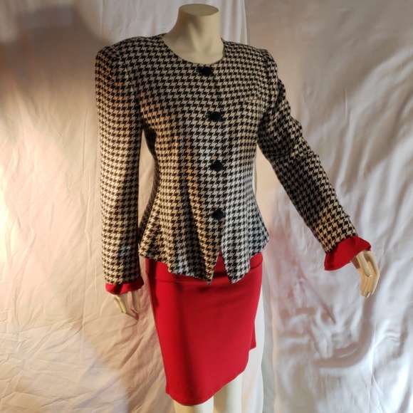 VTG EN AVANCE blazer jacket size 9/10 Houndstooth Black & White - Picture 2 of 5